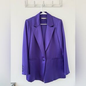 Alice + Olivia Denny Notch Purple Satin Blazer US4